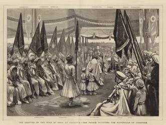 Das Kapitel des Sterns von Indien in Kalkutta, der Prinz investiert den Maharadscha von Jodhpore